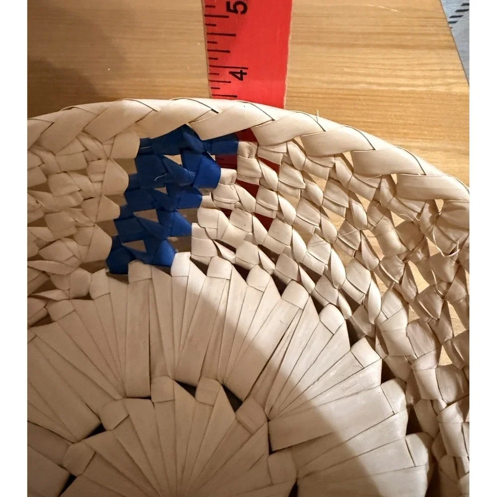 Vintage Wicker Bread Baskets Set of 2 Blue Ceramic Handles
